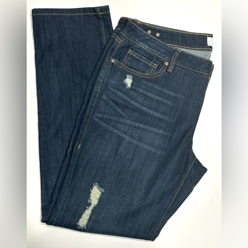 CABI Jeans Womens Size 14 Slim Boyfriend Fit Denim Distressed Dark Wash 3045 - Picture 3 of 13
